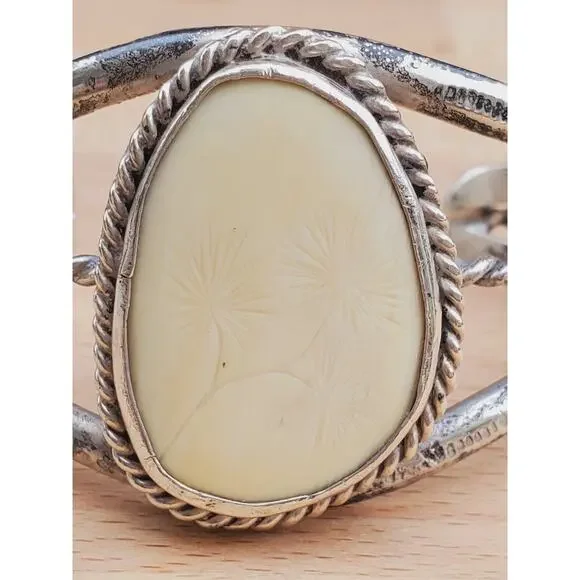 Navajo White Bone Sterling Silver Twisted Rope Cuff Bracelet Small 6.5in - Picture 3 of 9